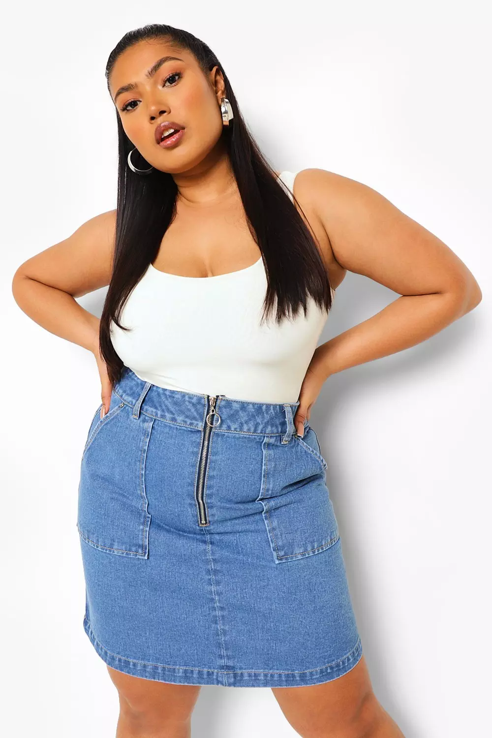 Boohoo plus shop size denim skirt